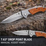 Drop Point 7.63" Blade Folding Pocket Knife – Manual Assist, Stainless Steel EDC