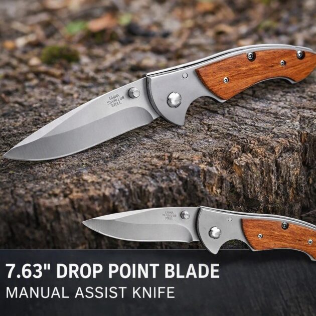 Drop Point 7.63" Blade Folding Pocket Knife – Manual Assist, Stainless Steel EDC
