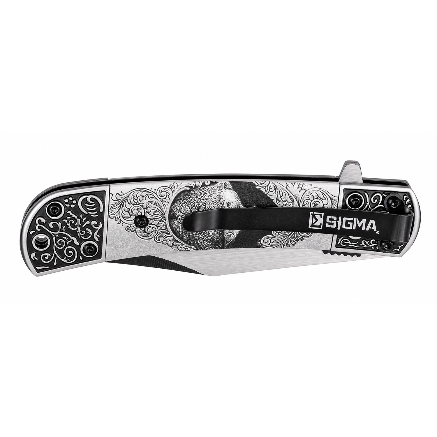 Sigma 4.5" Filigree Bear Handle Ball Bearing Flipper Pocket Knife - Image 3