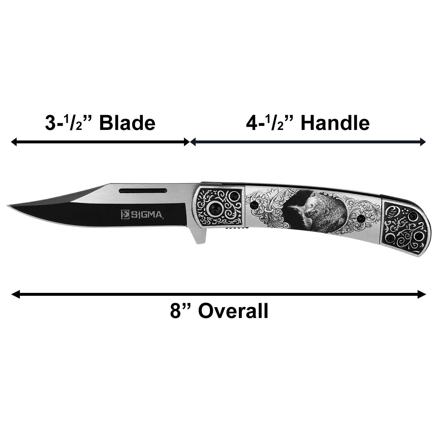 Sigma 4.5" Filigree Bear Handle Ball Bearing Flipper Pocket Knife - Image 4